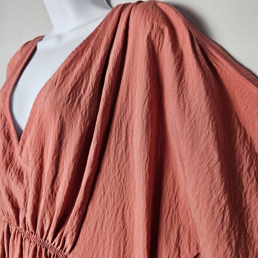 By Anthropologie V-Neck Waistless Maxi Somerset‎ XL Terracotta Rose Crinkle Boho - Picture 3 of 14